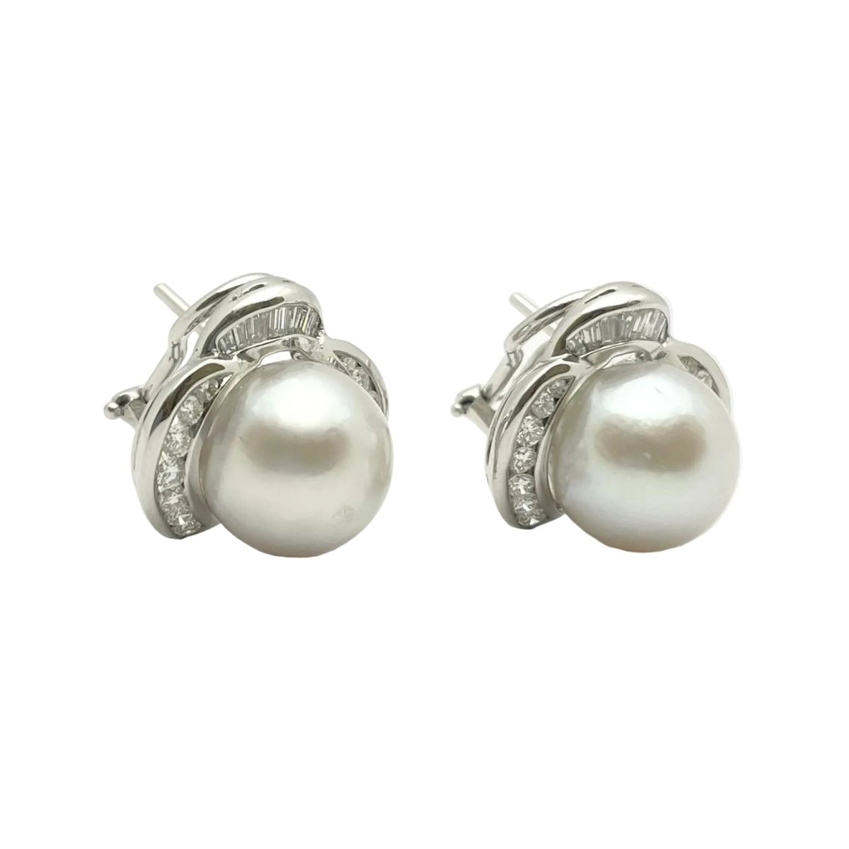 Boucles d'oreilles Clips en or blanc, pearls et diamants - Castafiore