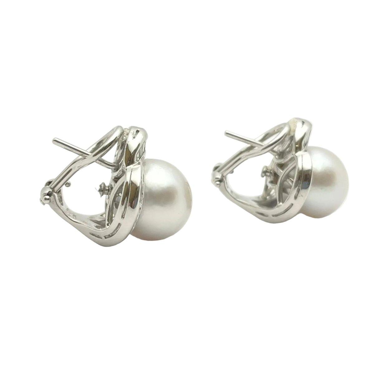 Boucles d'oreilles Clips en or blanc, pearls et diamants - Castafiore