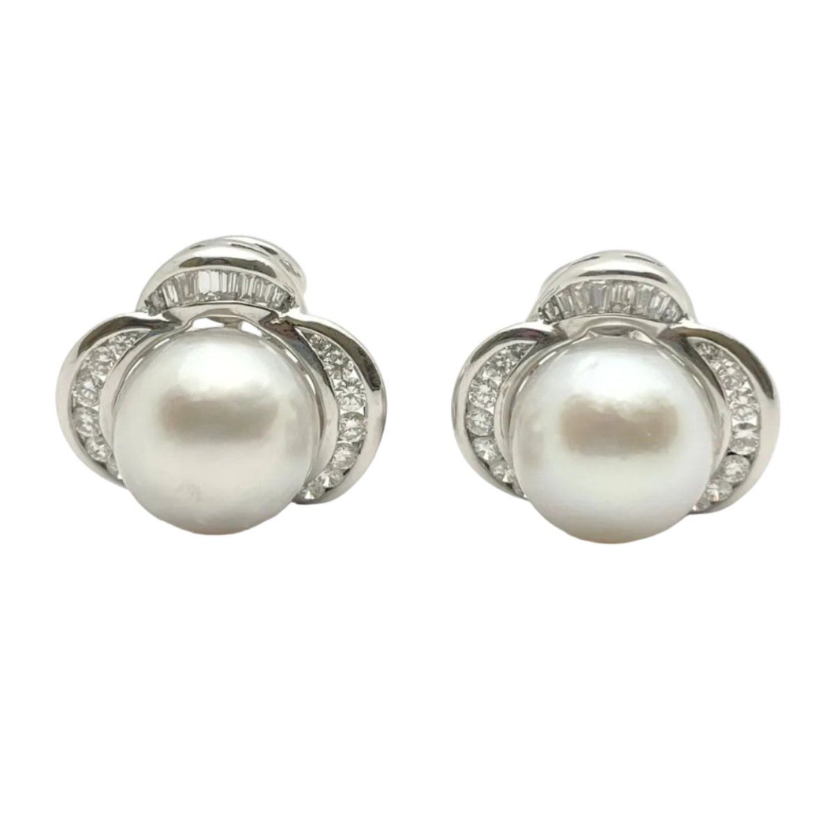 Boucles d'oreilles Clips en or blanc, pearls et diamants - Castafiore