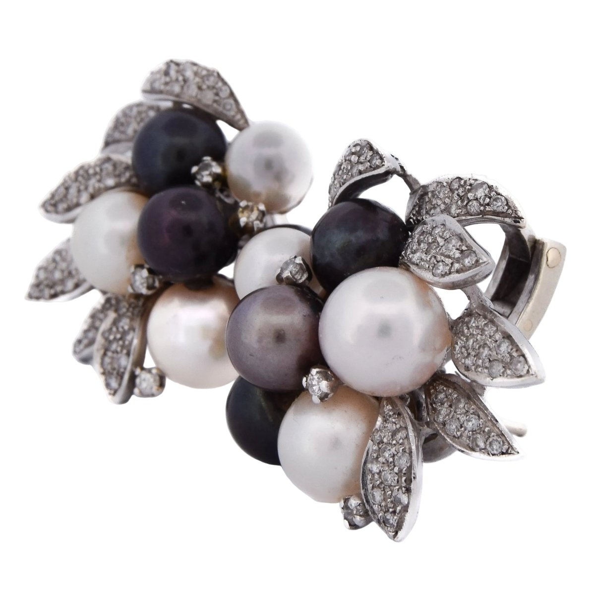 Boucles d'oreilles Clips en or blanc, perles et diamants - Castafiore