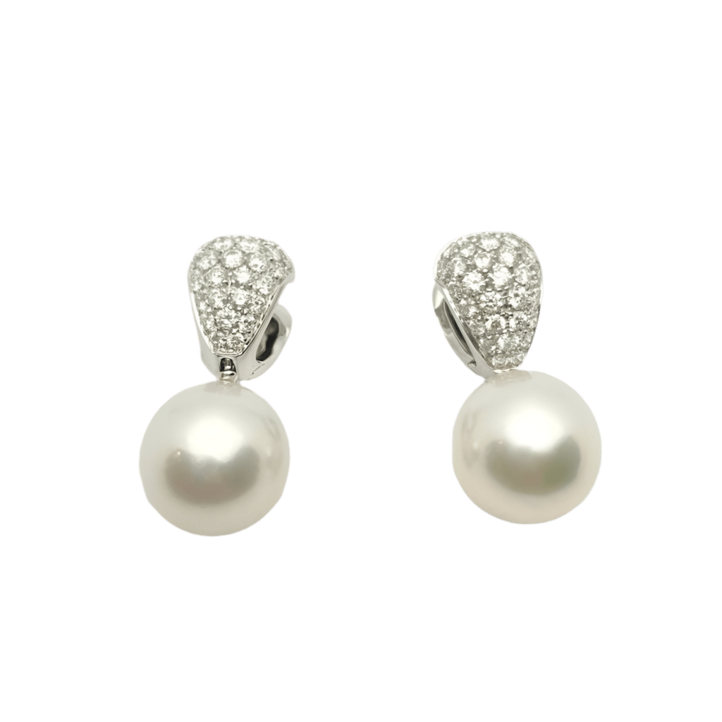 Boucles d'oreilles Clips en or blanc, perles et diamants - Castafiore