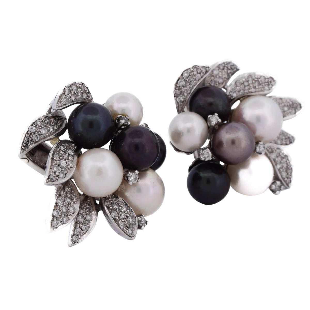 Boucles d'oreilles Clips en or blanc, perles et diamants - Castafiore