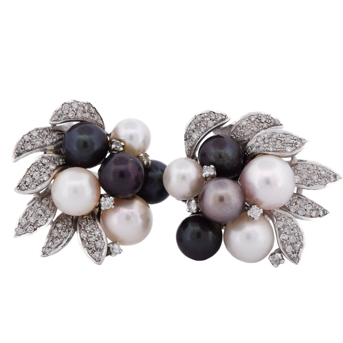 Boucles d'oreilles Clips en or blanc, perles et diamants - Castafiore