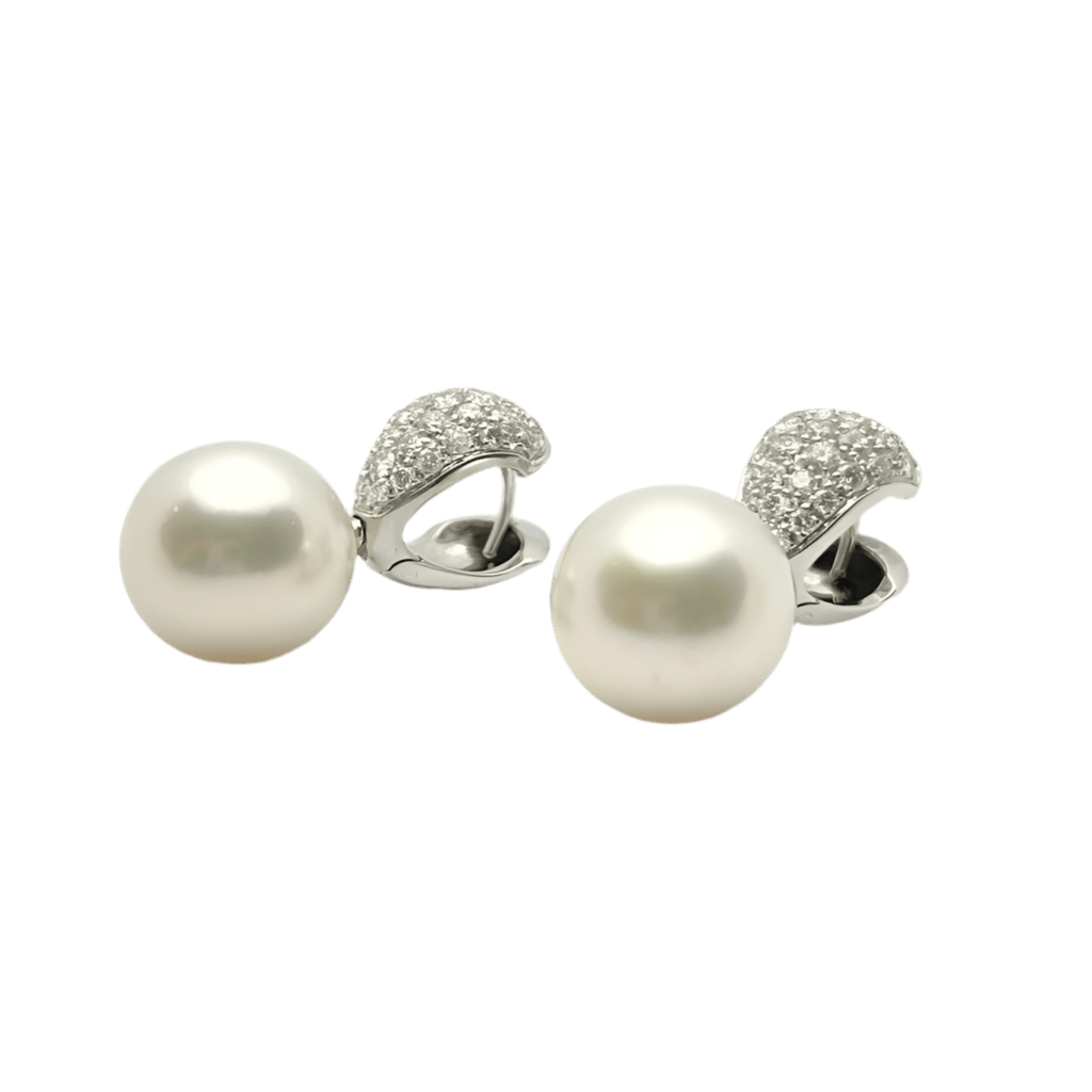 Boucles d'oreilles Clips en or blanc, perles et diamants - Castafiore