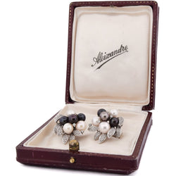 Boucles d'oreilles Clips en or blanc, perles et diamants - Castafiore