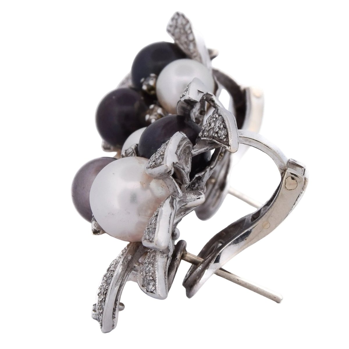 Boucles d'oreilles Clips en or blanc, perles et diamants - Castafiore