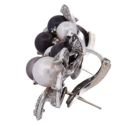 Boucles d'oreilles Clips en or blanc, perles et diamants - Castafiore