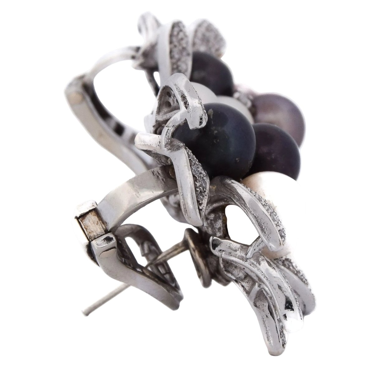 Boucles d'oreilles Clips en or blanc, perles et diamants - Castafiore