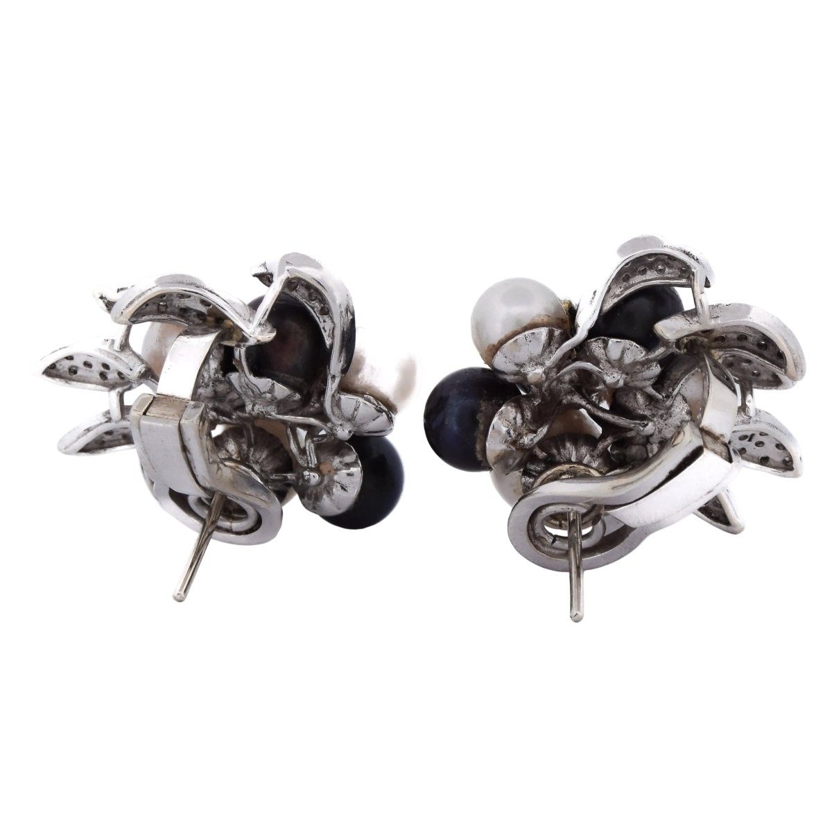 Boucles d'oreilles Clips en or blanc, perles et diamants - Castafiore