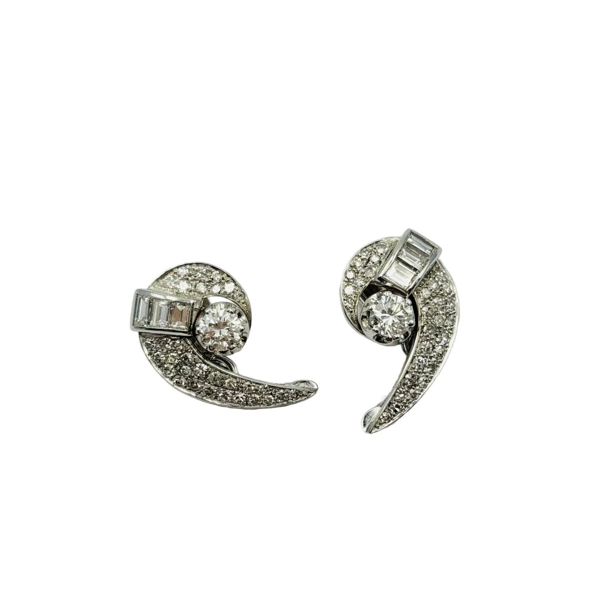 Boucles d'oreilles Clips en or blanc, platine et diamants - Castafiore
