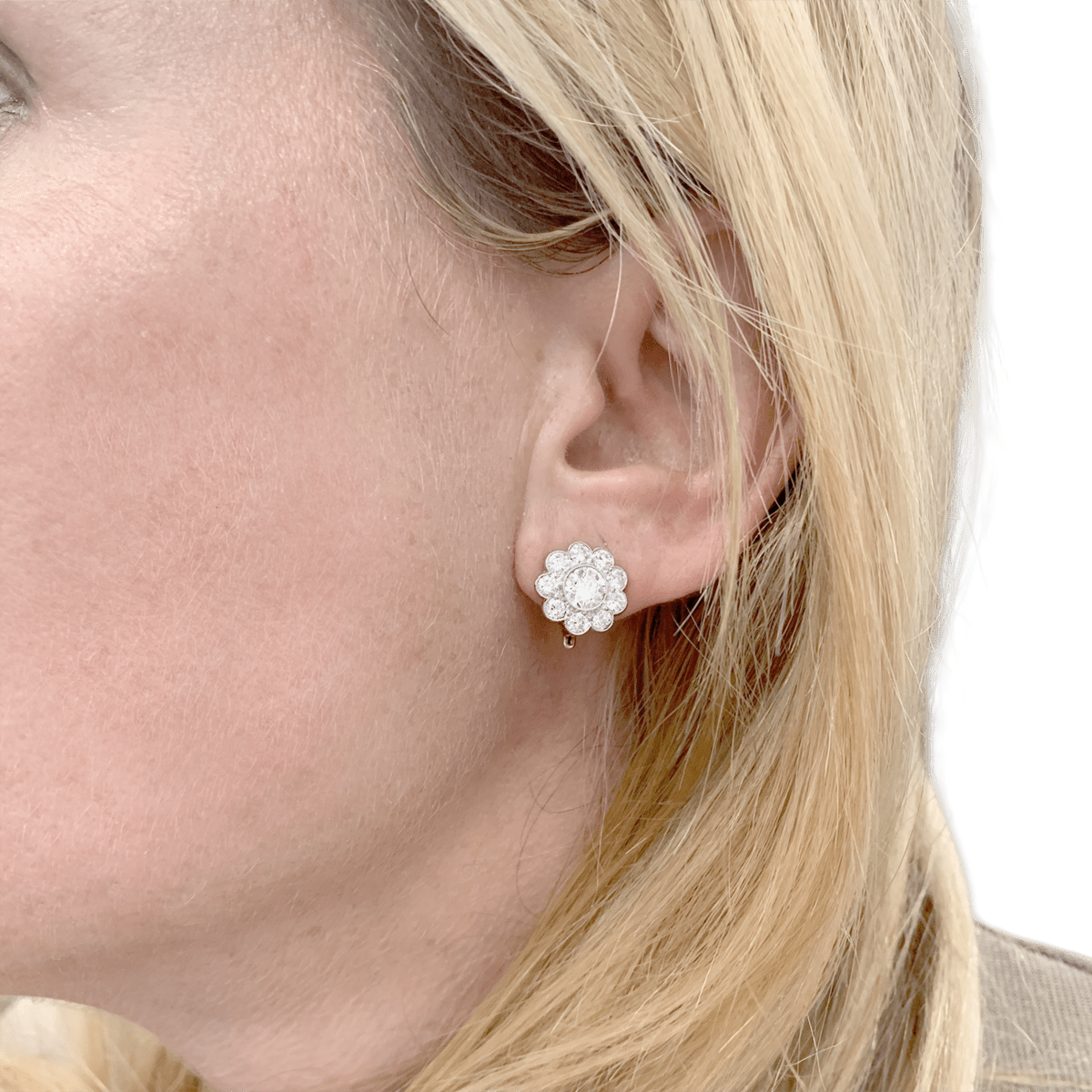 Boucles d'oreilles Clips en or blanc, platine et diamants - Castafiore