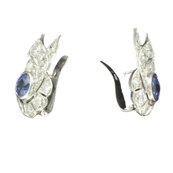 Boucles d'oreilles Clips en or blanc, platine, saphirs et diamants - Castafiore