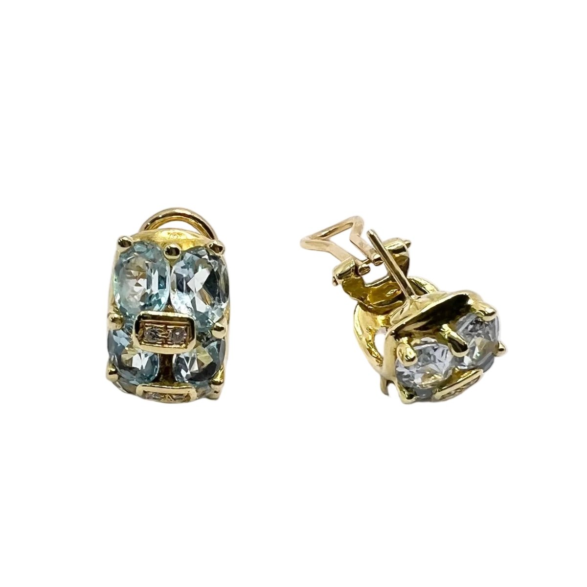 Boucles d'oreilles Clips en or jaune, aigues - marines et diamants - Castafiore