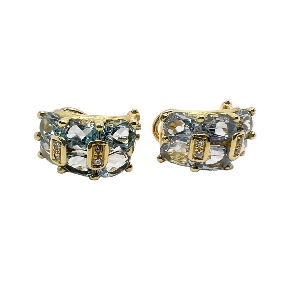 Boucles d'oreilles Clips en or jaune, aigues - marines et diamants - Castafiore
