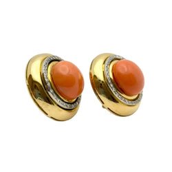 Boucles d'oreilles Clips en or jaune, corail et diamants - Castafiore