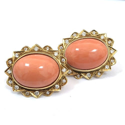 Boucles d'oreilles Clips en or jaune, corail et diamants - Castafiore