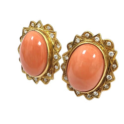 Boucles d'oreilles Clips en or jaune, corail et diamants - Castafiore