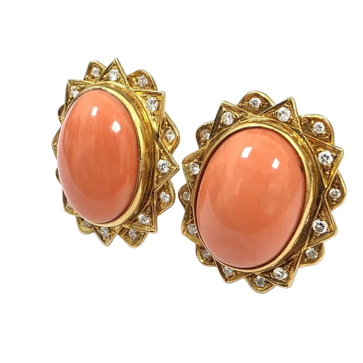 Boucles d'oreilles Clips en or jaune, corail et diamants - Castafiore