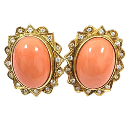 Boucles d'oreilles Clips en or jaune, corail et diamants - Castafiore