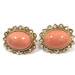 Boucles d'oreilles Clips en or jaune, corail et diamants - Castafiore