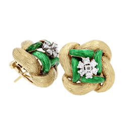 Boucles d'oreilles Clips en or jaune, émail et diamants - Castafiore