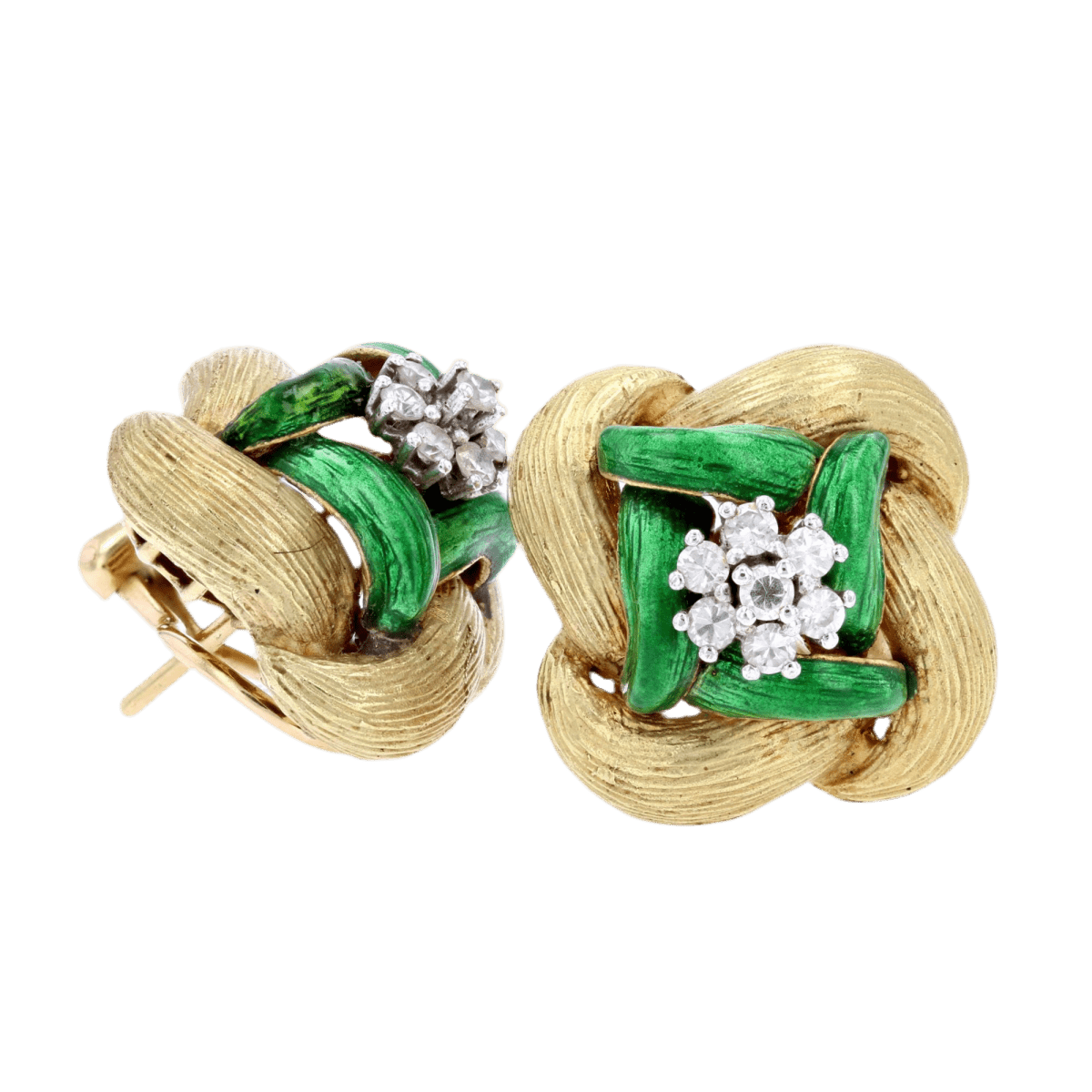 Boucles d'oreilles Clips en or jaune, émail et diamants - Castafiore