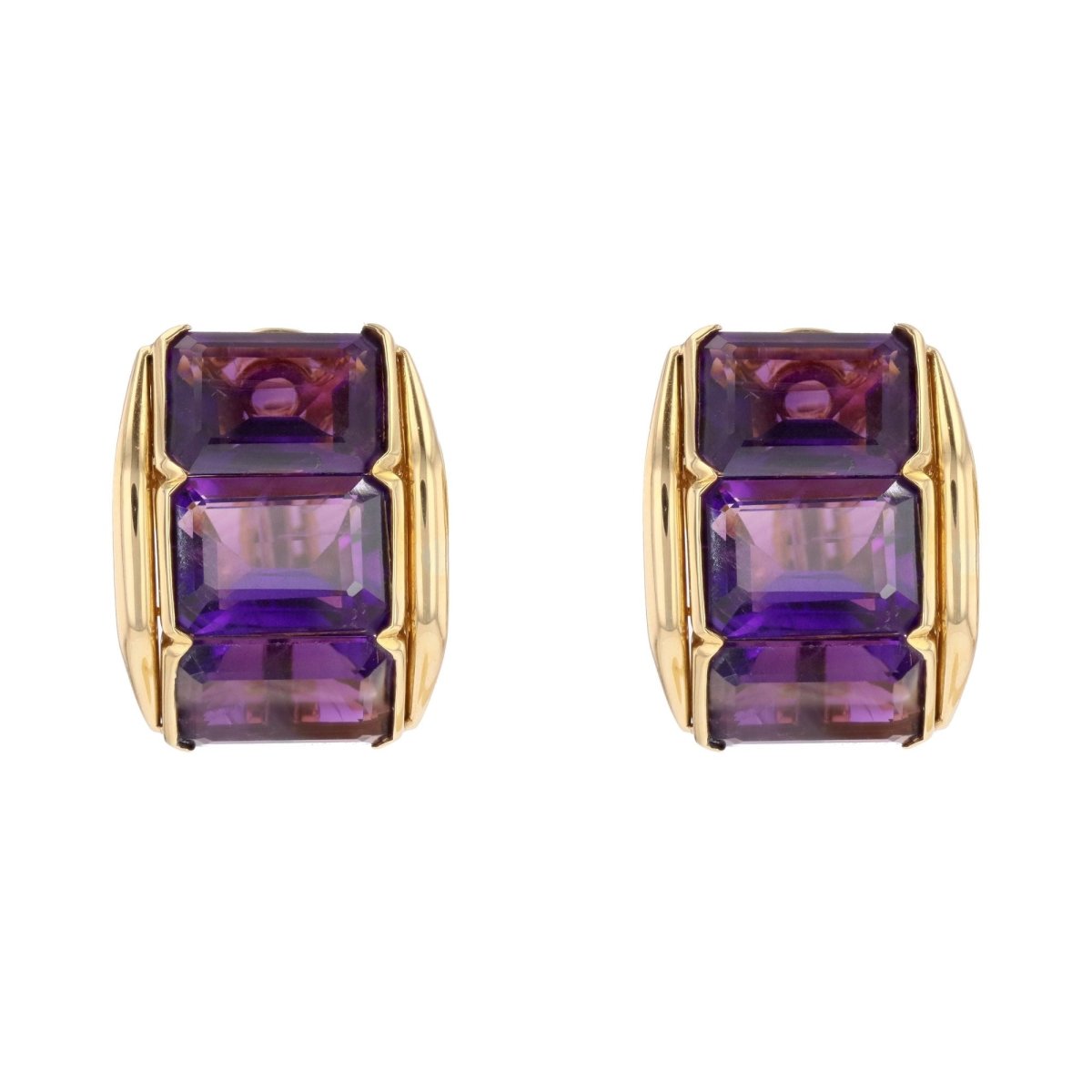 Boucles d'oreilles Clips en or jaune et améthystes - Castafiore