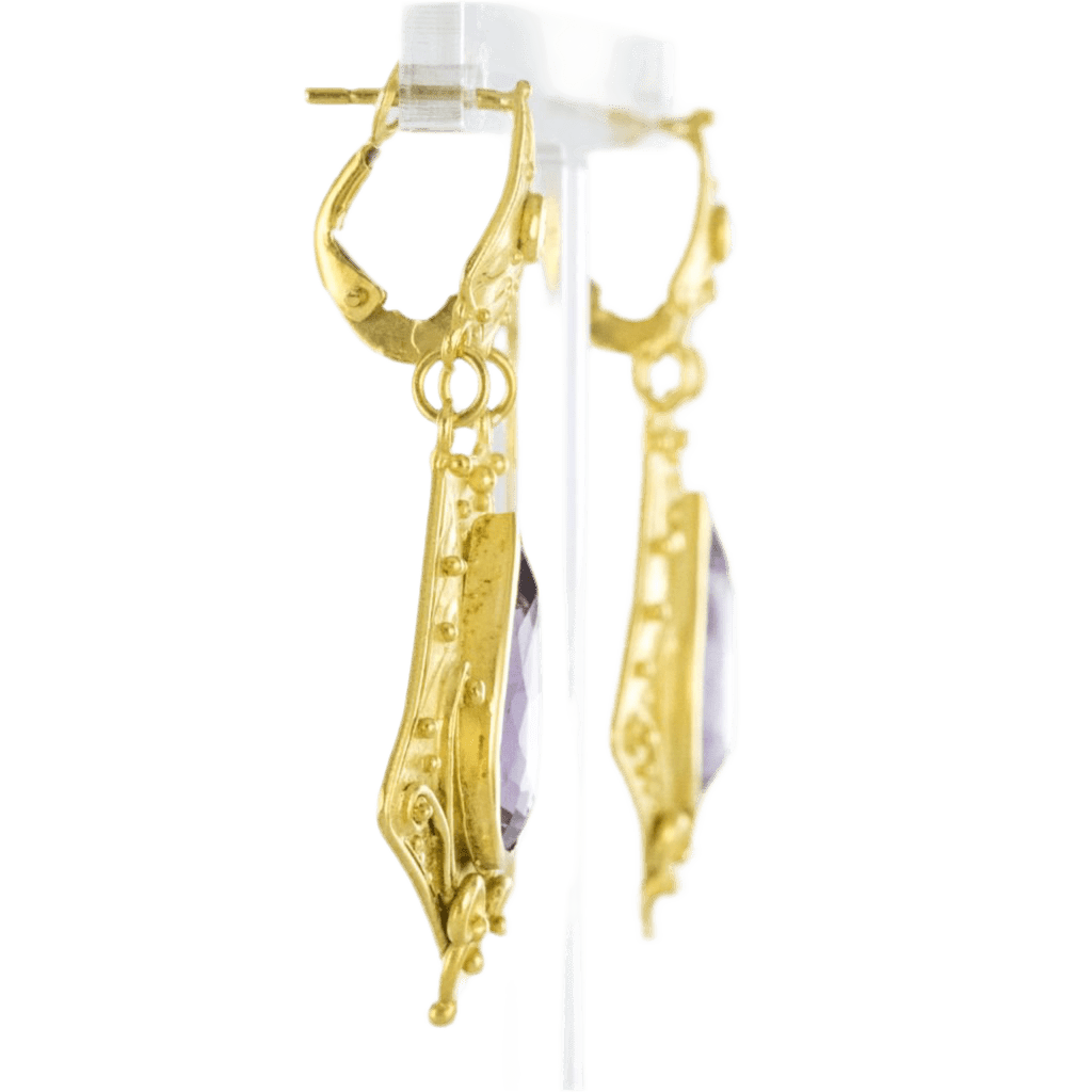 Boucles d'oreilles Clips en or jaune et améthystes - Castafiore