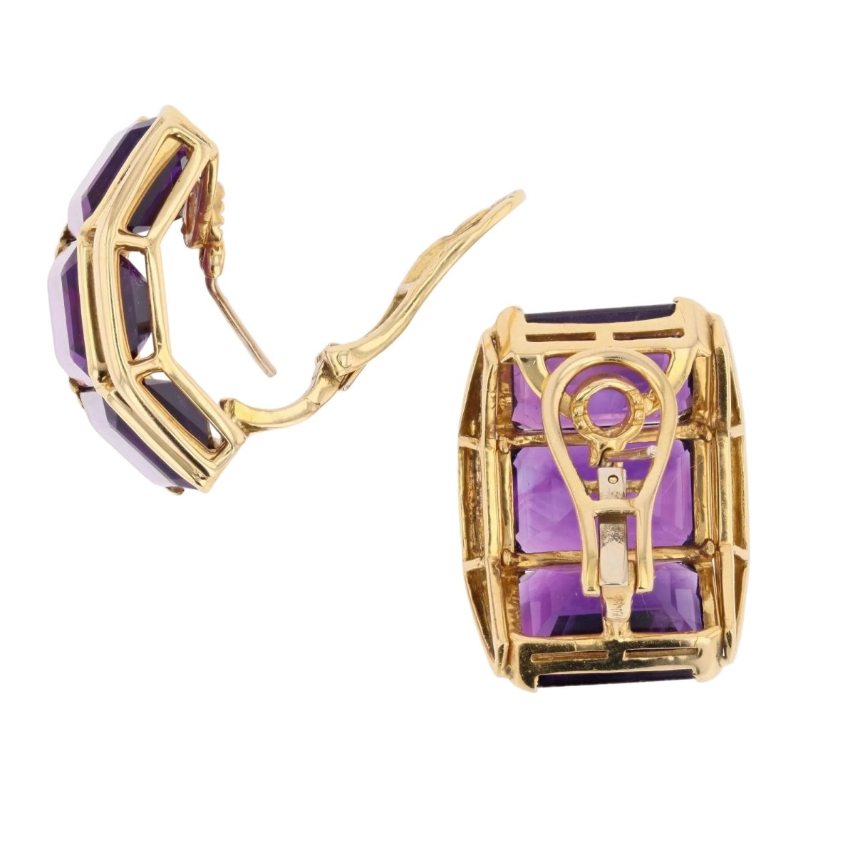 Boucles d'oreilles Clips en or jaune et améthystes - Castafiore