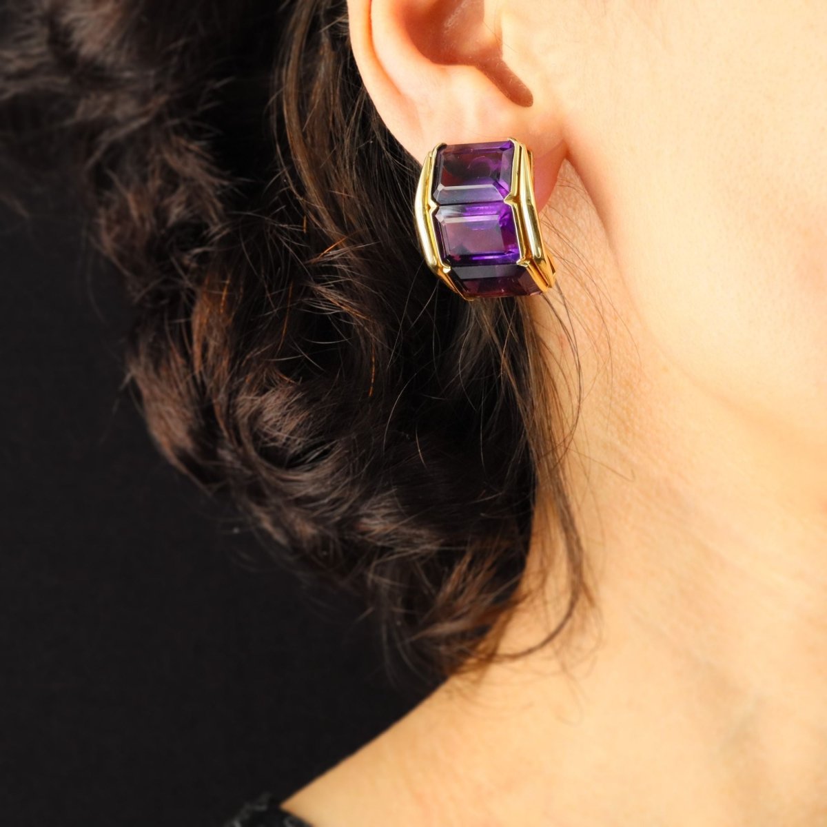 Boucles d'oreilles Clips en or jaune et améthystes - Castafiore