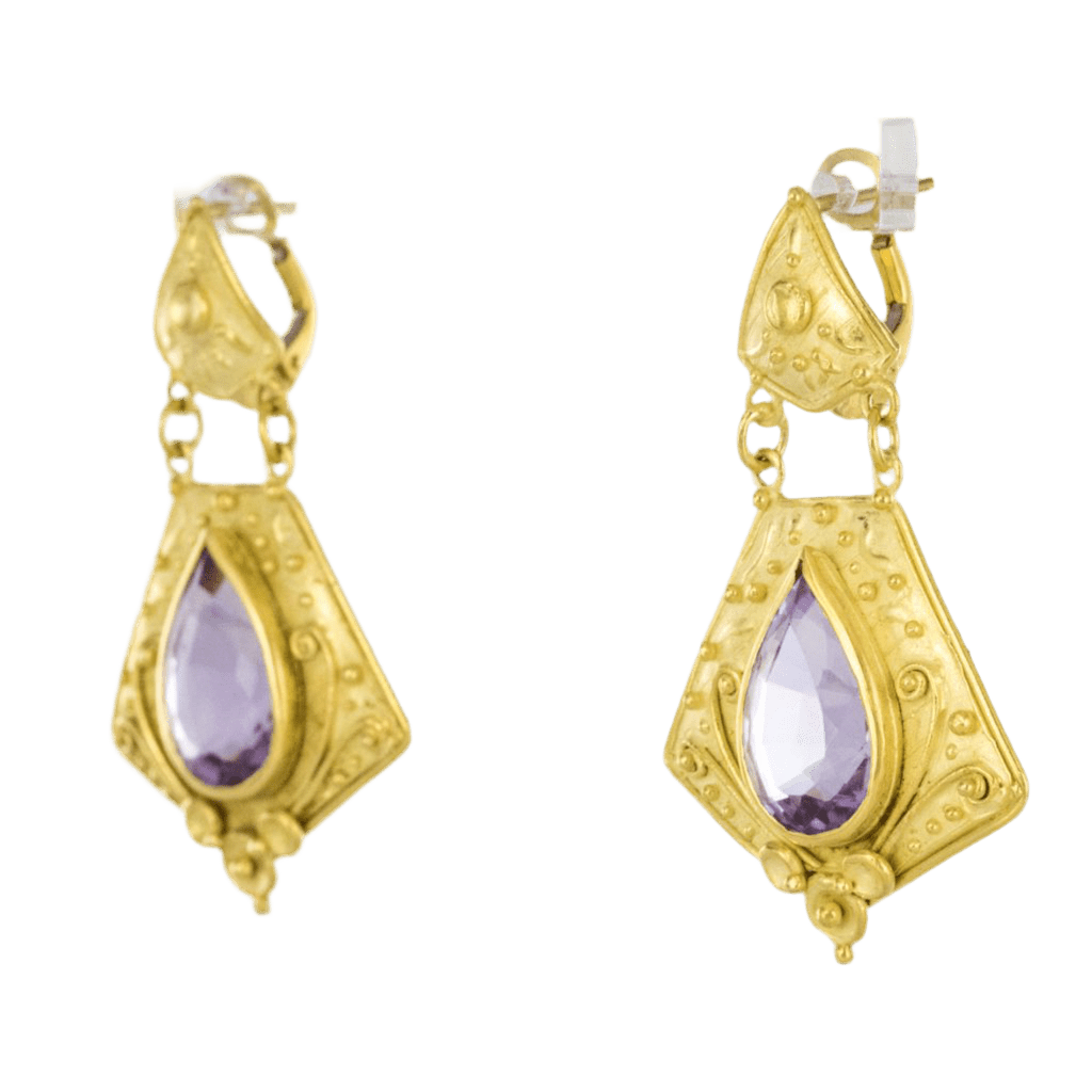 Boucles d'oreilles Clips en or jaune et améthystes - Castafiore