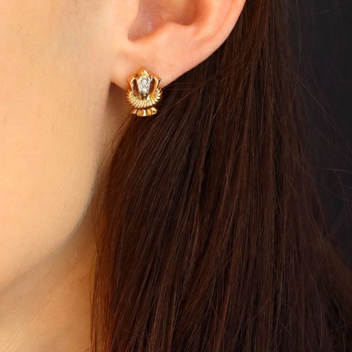 Boucles d'oreilles Clips en or jaune et diamants - Castafiore