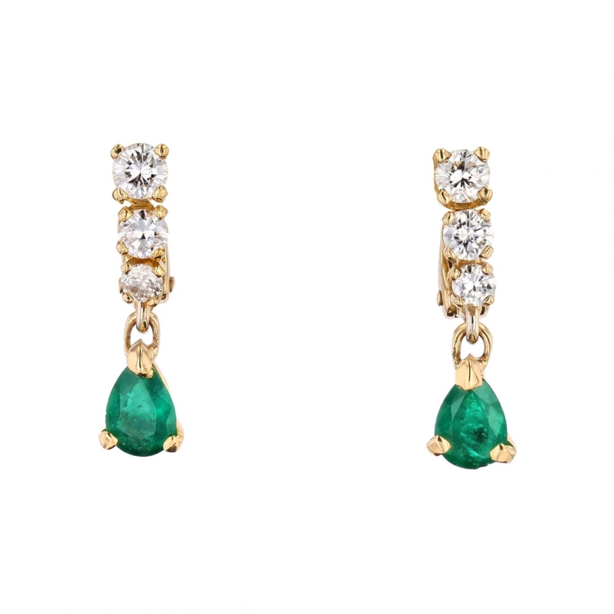Boucles d'oreilles clips en or jaune et émeraude - Castafiore