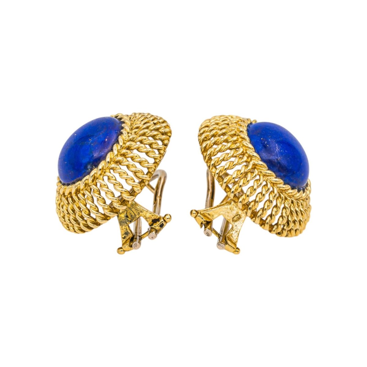 Boucles d'oreilles Clips en or jaune et lapis - lazuli - Castafiore
