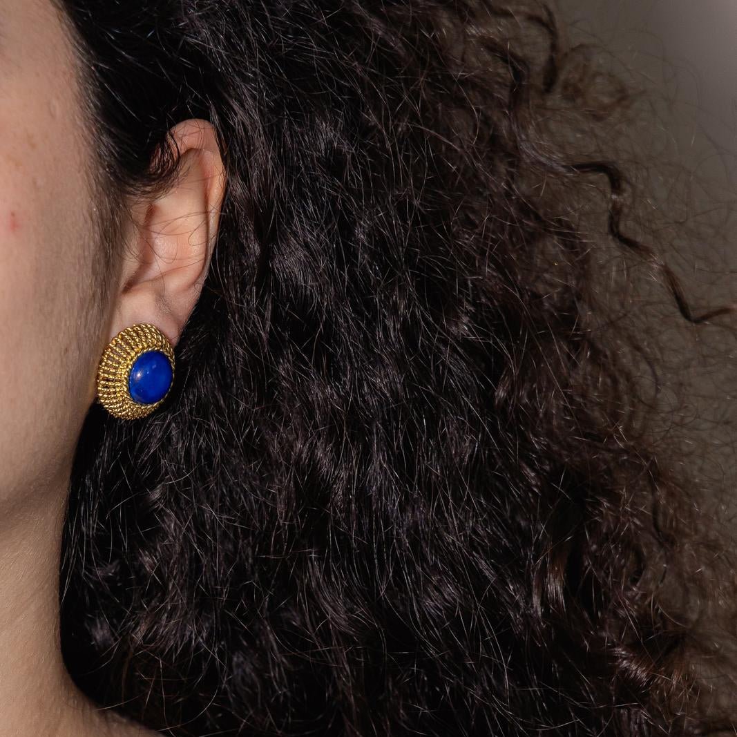 Boucles d'oreilles Clips en or jaune et lapis - lazuli - Castafiore