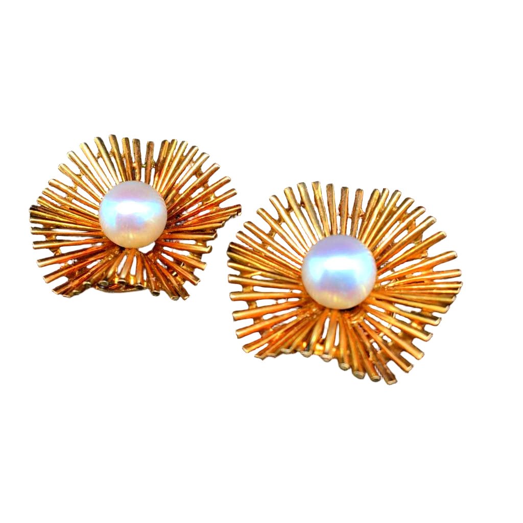 Boucles d'oreilles Clips en or jaune et perles - Castafiore