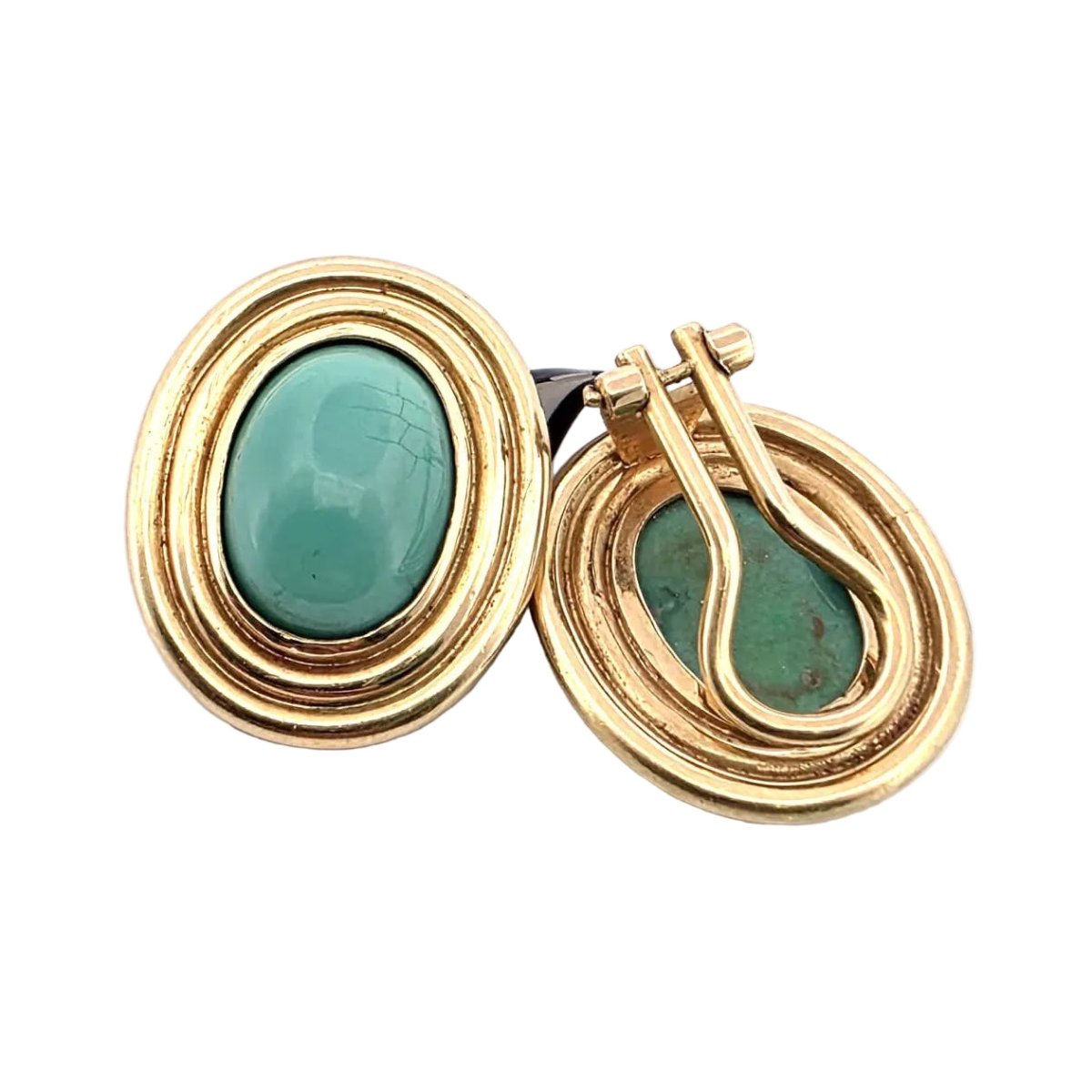 Boucles d'oreilles Clips en or jaune et turquoises - Castafiore