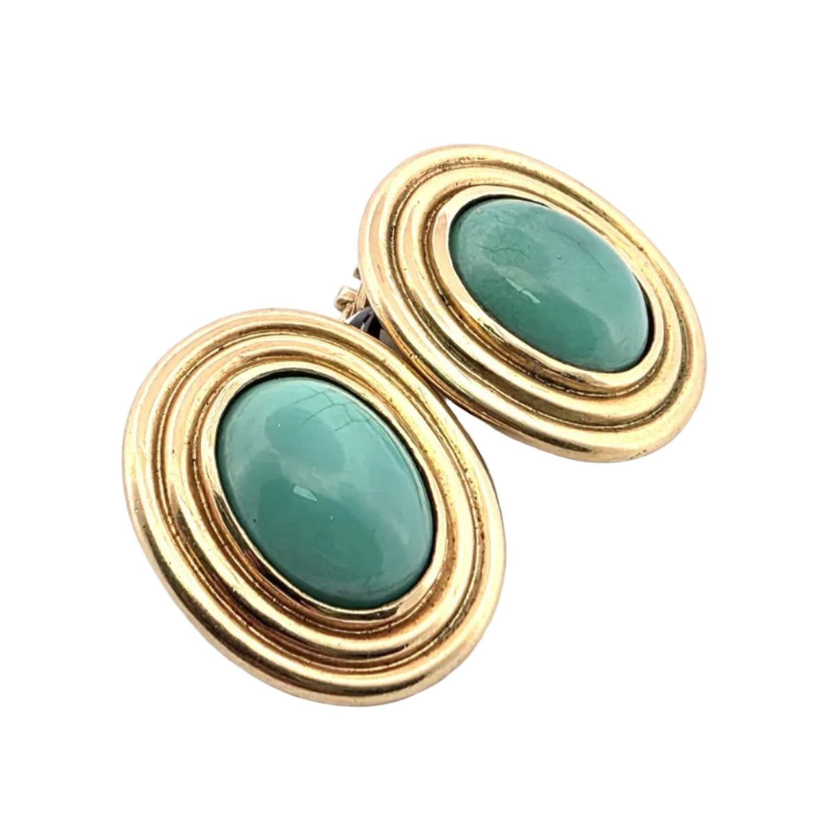 Boucles d'oreilles Clips en or jaune et turquoises - Castafiore