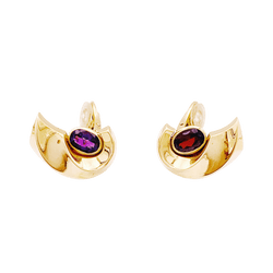 Boucles d'oreilles Clips en or jaune, grenats et améthystes - Castafiore