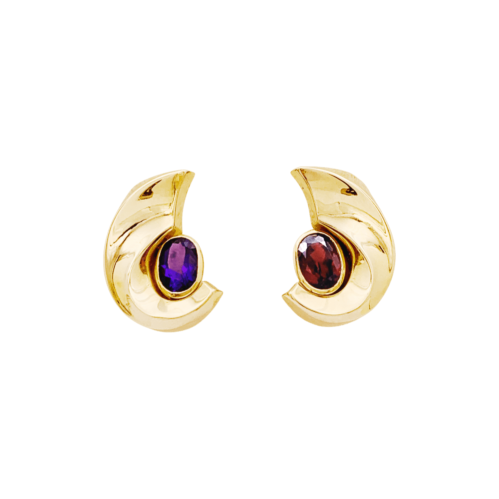 Boucles d'oreilles Clips en or jaune, grenats et améthystes - Castafiore