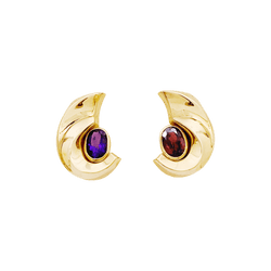 Boucles d'oreilles Clips en or jaune, grenats et améthystes - Castafiore