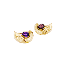 Boucles d'oreilles Clips en or jaune, grenats et améthystes - Castafiore