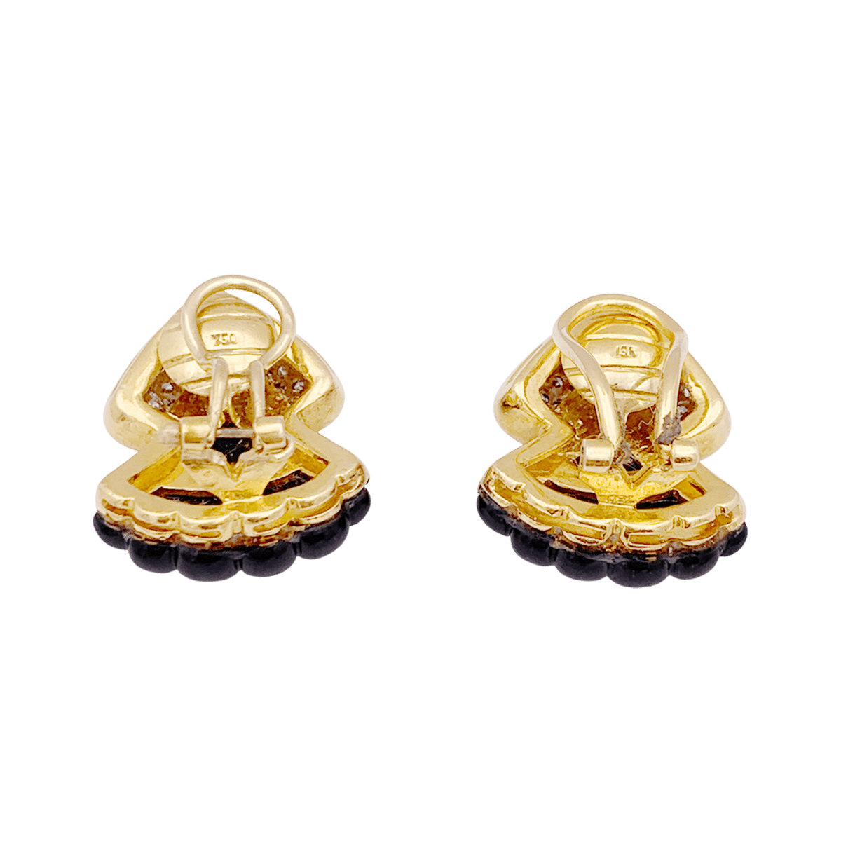Boucles d'oreilles Clips en or jaune, onyx et diamants - Castafiore