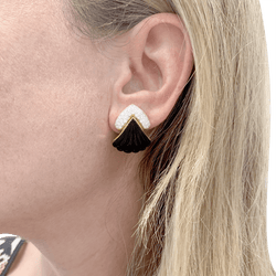 Boucles d'oreilles Clips en or jaune, onyx et diamants - Castafiore