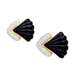 Boucles d'oreilles Clips en or jaune, onyx et diamants - Castafiore