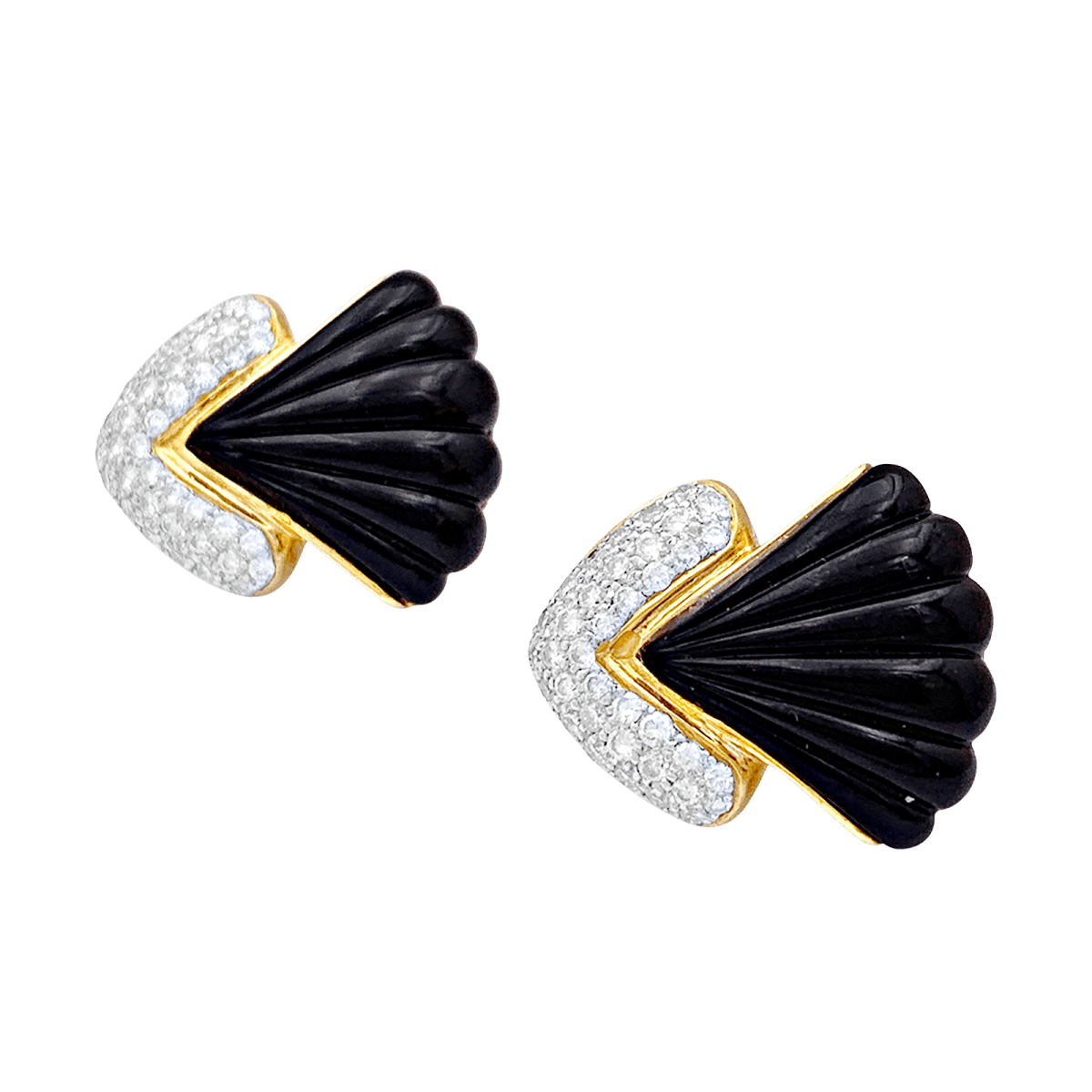 Boucles d'oreilles Clips en or jaune, onyx et diamants - Castafiore
