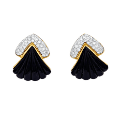 Boucles d'oreilles Clips en or jaune, onyx et diamants - Castafiore