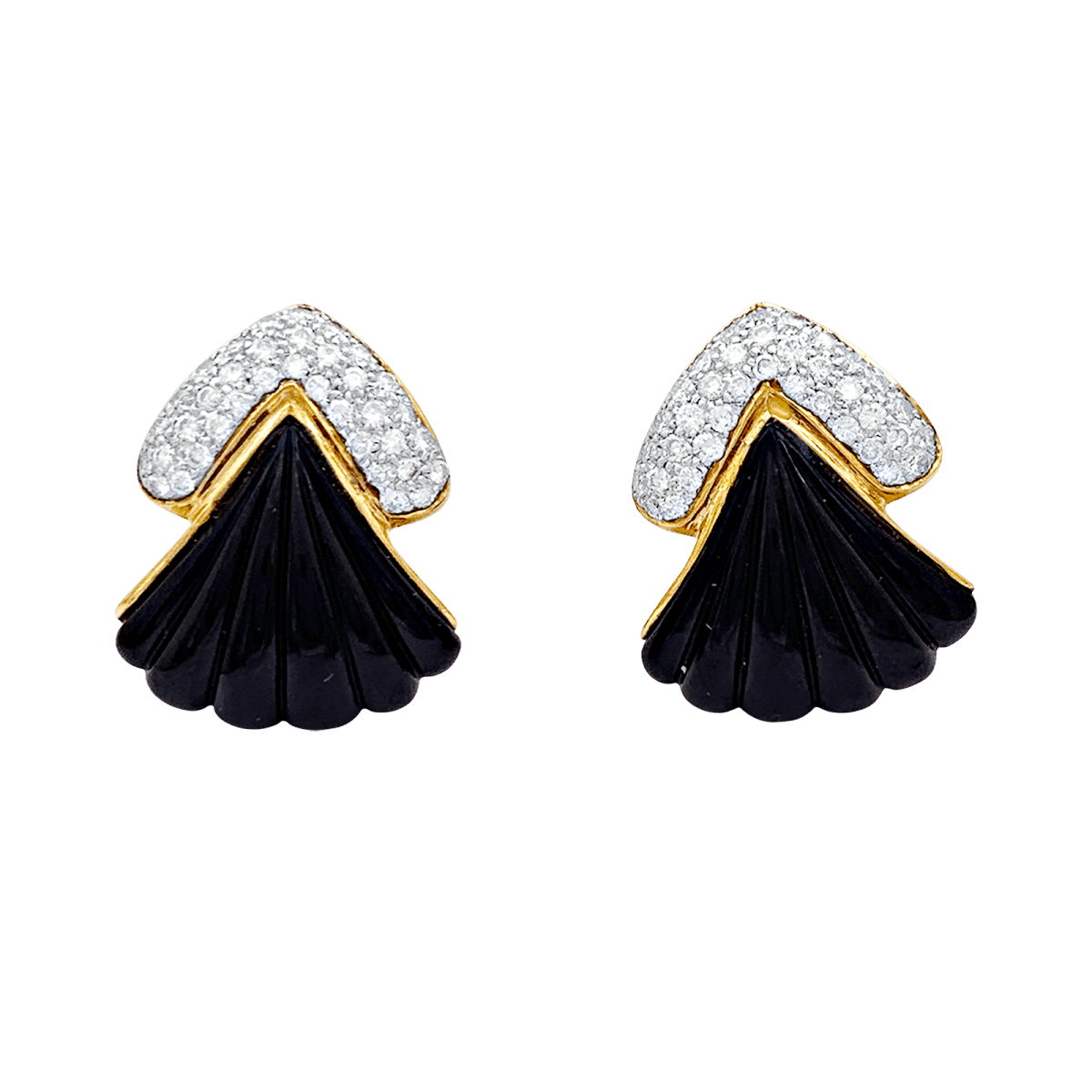 Boucles d'oreilles Clips en or jaune, onyx et diamants - Castafiore
