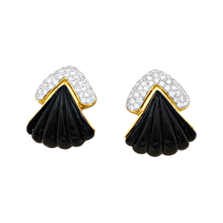 Boucles d'oreilles Clips en or jaune, onyx et diamants - Castafiore