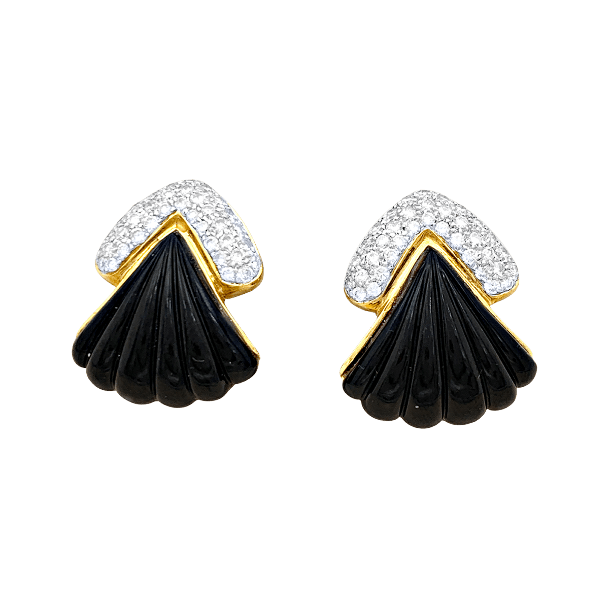 Boucles d'oreilles Clips en or jaune, onyx et diamants - Castafiore